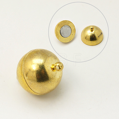 Round Brass Magnetic Clasps with Loops KK-M060-12mm-G-1