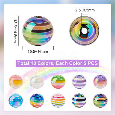   50Pcs 10 Colors Stripe Resin Beads RESI-PH0002-12-1