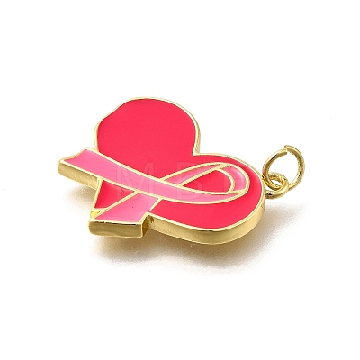 October Breast Cancer Pink Awareness Ribbon Brass Enamel Pendants KK-S517-04C-G-1
