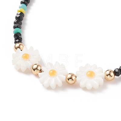 Shell Sunflower & Glass Beaded Necklace for Women NJEW-JN03910-05-1
