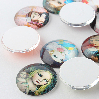 Girl Printed Glass Cabochons GGLA-A002-12mm-PP-1