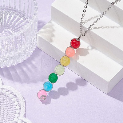 Colorful Glass Round Beaded Pendant Necklaces NJEW-JN04581-02-1