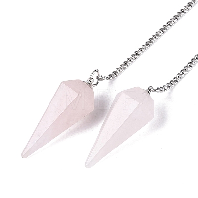Natural Rose Quartz Dowsing Pendulum Pendants AJEW-N005-01C-1