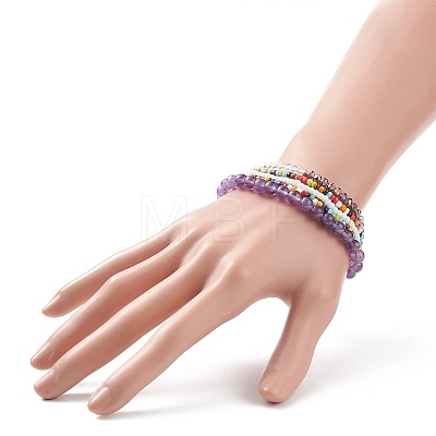 Faceted Glass & Natural Amethyst Stretch Beaded Bracelets Sets BJEW-TA00202-04-1