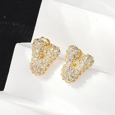 Brass Micro Pave Cubic Zirconia Stud Earrings EJEW-Z091-04G-V-1