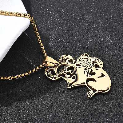 304 Stainless Steel Laser Cut Mother and Baby Koala Pendant Box Chain Necklaces for Women Men NJEW-E156-01G-1