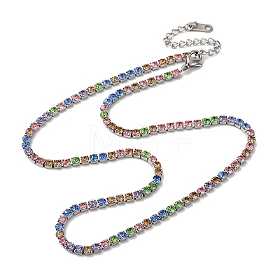 3MM 304 Stainless Steel Rhinestone Cup Chain Necklaces for Women NJEW-G175-01P-01-1