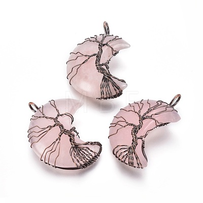 Natural Rose Quartz Tree of Life Wire Wrapped Pendants G-L520-E01-R-NF-1