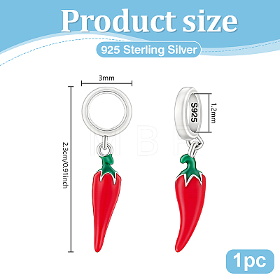 1Pc 925 Sterling Silver Enamel Italian Horn European Dangle Charm STER-PH0005-16-1