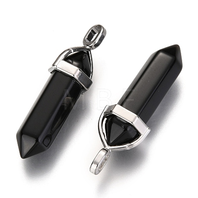 Natural Black Obsidian Double Terminated Pointed Pendants X-G-F295-04K-1
