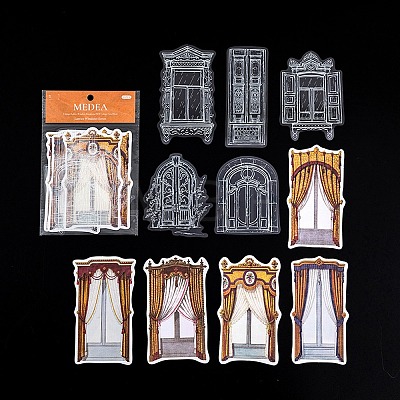 10Pcs Retro Curtain Theme PET & Paper Decorative Stickers PW-WG52414-03-1