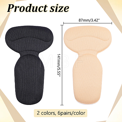 12 Pairs 2 Colors Self-adhesive Sponge T Shape Heel Sticker DIY-WR0005-70-1
