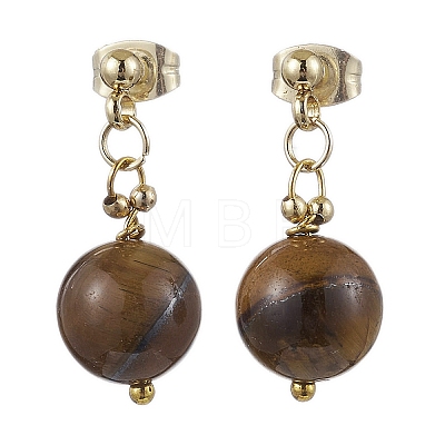 Natural Tiger Eye Round Beads & 304 Stainless Steel Components Dangle Earrings for Women EJEW-JE06231-02-1