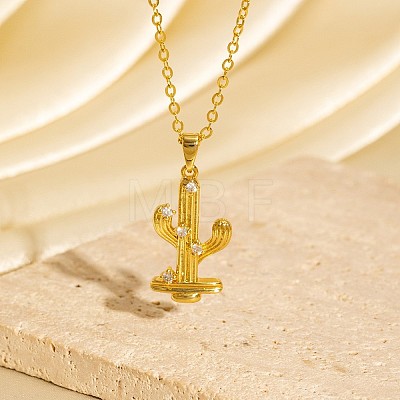 Cinco de Mayo Brass Pave Cubic Zirconia Cactus Pendant Necklaces for Women WG6DDE4-06-1