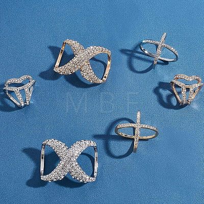 6Pcs 6 Style Crystal Infinity-shaped & X-shape & Three Ring Shape Rhinestone Scarf Buckle Rings JEWB-CA0001-03-1