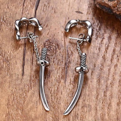 Alloy Chain Sword Scabbard Stud Earrings PW-WGDA240-01-1