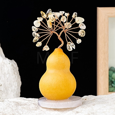 Natural Yellow Quartz Chips Tree of Life Decorations with Gourd Base PW-WG64E85-04-1