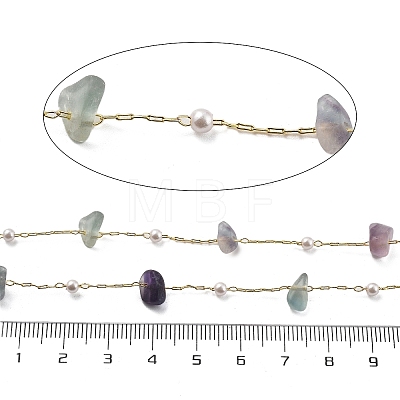 Natural Fluorite & Glass Link Chains CHC-K014-12G-07-1