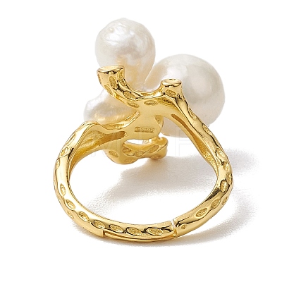 Round Natural Pearl Adjustable Rings RJEW-P113-06G-1