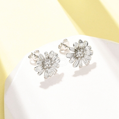 Valentine's Day Flower Brass Stud Earrings EJEW-D351-03P-1