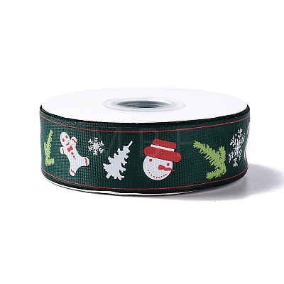25 Yards Christmas Theme Printed Polyester Grosgrain Ribbon OCOR-C004-02F-1