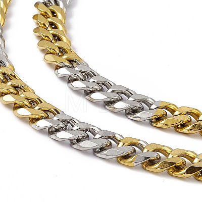 Two Tone Vacuum Plating 201 Stainless Steel Cuban Link Chain Necklace with 304 Stainless Steel Clasps for Men Women NJEW-M194-01C-GP-1
