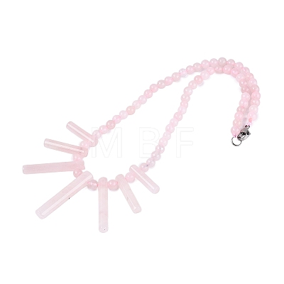 Natural Rose Quartz Round Beaded Fan Bib Necklaces NJEW-N064-04I-1
