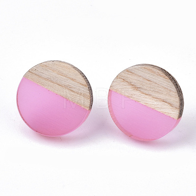 Transparent Resin & Wood Stud Earrings EJEW-N017-003A-D04-1