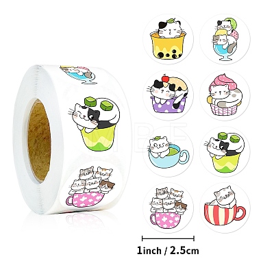 Round Paper Cat in Cup Cartoon Sticker Rolls PW-WG36611-01-1