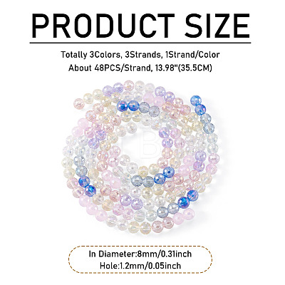 3 Colors 3 Strands Electroplate Glass Beads Strands EGLA-TA0013-51B-1
