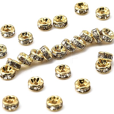 Rack Plating Brass Crystal Rhinestone Rondelle Space Beads RB-D303-G-1