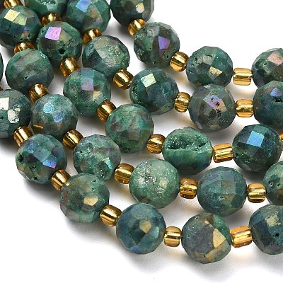 Electroplated Natural Druzy Geode Crystal Beads Strands G-F833-P01-10mm-03-1