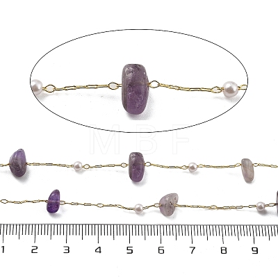 Natural Amethyst & Glass Link Chains CHC-K014-12G-04-1