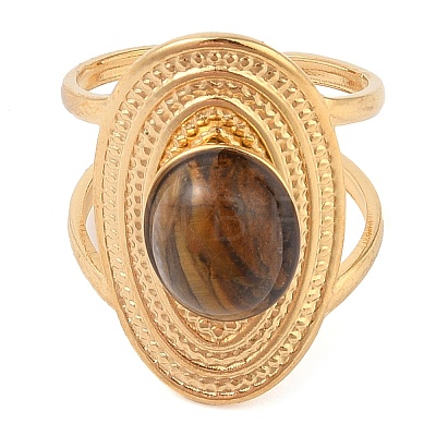 Oval Natural Tiger Eye Finger Rings RJEW-Z057-14G-01-1