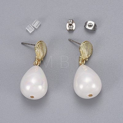 Shell Pearl Bead Dangle Earrings Studs EJEW-JE03071-01-1