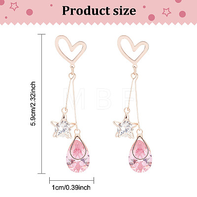 2 Pairs 2 Colors Rhinestone Star & Teardrop Dangle Stud Earrings EJEW-FI0001-24-1