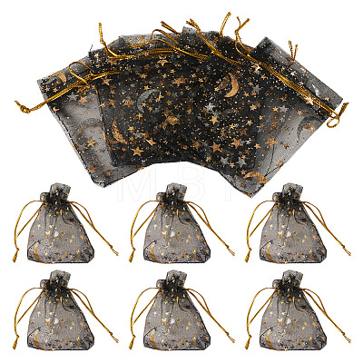 30Pcs Gold Stamping Moon Star Organza Drawstring Gift Bags ABAG-TA0002-21E-1