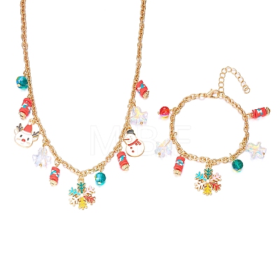 Christmas Alloy & Glass & Plastic & Polymer Clay Pendant Necklaces & Charm Bracelets Sets FS-WG7A63D-03-1