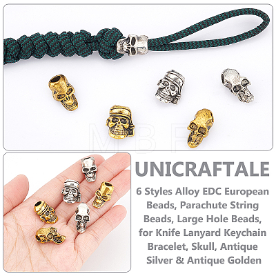 Unicraftale 24Pcs 6 Styles Alloy EDC European Beads FIND-UN0002-97-1