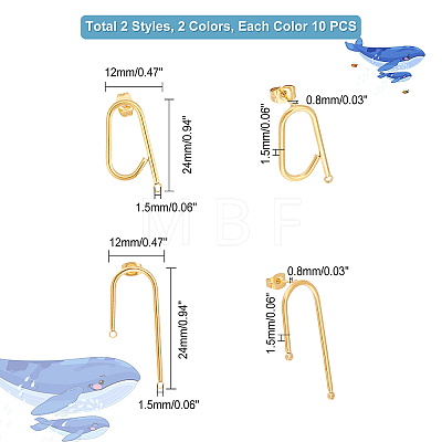 20Pairs 4 Styles 304 Stainless Steel Stud Earring Findings STAS-DC0007-34-1
