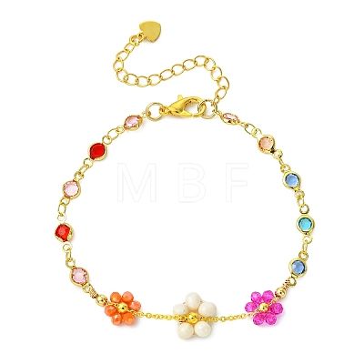Natural Cultured Freshwater Pearl & Brass & Glass Link Bracelets for Women BJEW-JB14110-1