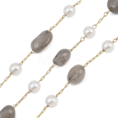 Natural Labradorite Nuggets & 316 Stainless Steel Handmade Link Chains CHS-K021-14G-19-1