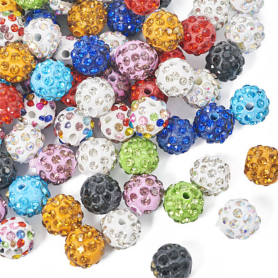  100Pcs 10 Colors Rhinestone Pave Disco Ball Beads RB-TA0001-11A-1