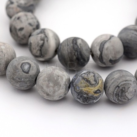 Frosted Natural Map Stone/Picasso Stone/Picasso Jasper Round Bead Strands G-M272-08-6mm-1