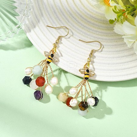 Gemstone Cultured Freshwater Pearl Beads Dangle Earrings EJEW-JE07195-1