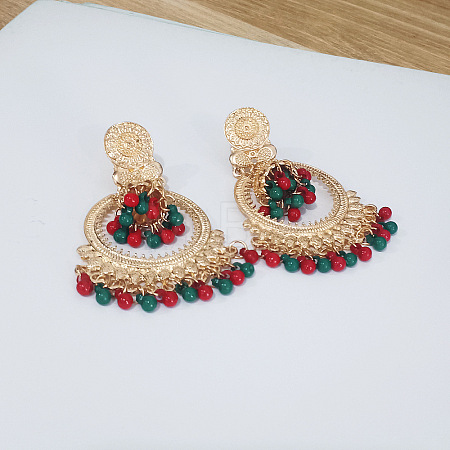 Bohemian Style Alloy Resin Bell with Flat Round Chandelier Earrings FS-WG374F0-01-1