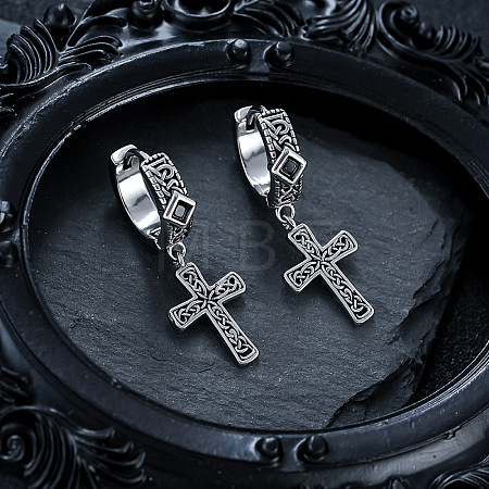 304 Stainless Steel Cubic Zirconia Hoop Dangle Earrings for Men WG5B424-01-1