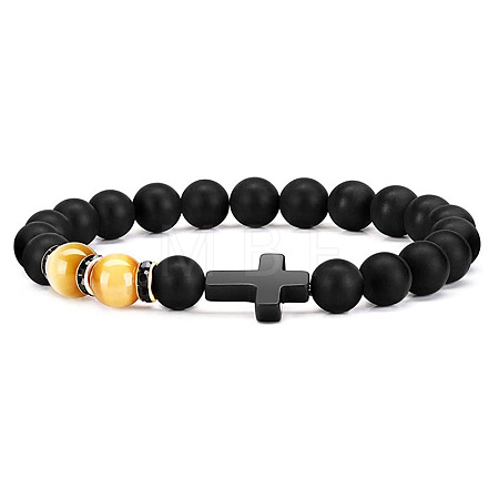Bohemian Tiger Eye Stone Bracelet Cross Natural Stone Beads Vintage Matte Bead Bracelet ZU3790-1-1