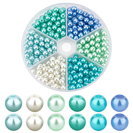 300Pcs 6 Colors Baking Paint Pearlized Glass Pearl Round Beads HY-AR0001-07-1