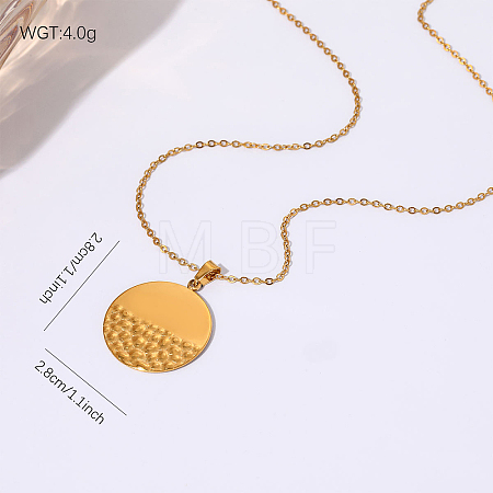 304 Stainless Steel Textured Geometric Pendant Necklaces for Women WG5062C-08-1